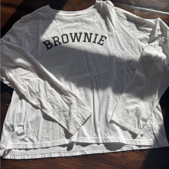 brownie Tops - White Long Sleeve Shirt with Brownie Print-Size Medium